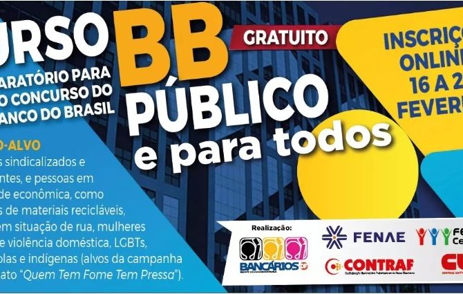 Movimento sindical oferece cursinho gratuito para o concurso do BB