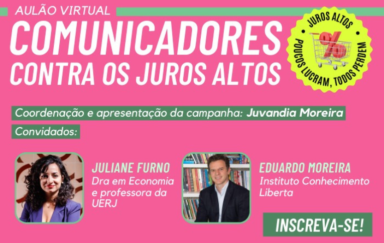 Nesta segunda: CUT e movimentos promovem aula online sobre os impactos dos juros altos