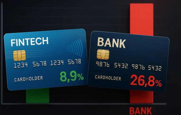 Fintechs desafiam bancos tradicionais e cobram quase três vezes menos juros no cartão — diferença expõe custo abusivo do mercado tradicional